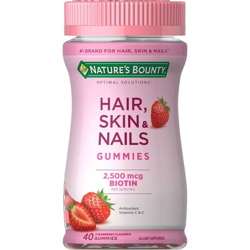 Nature&#39;s Bounty Optimal Solutions Hair, Skin &#38; Nails Gummies with Biotin - 40ct, 1 of 8