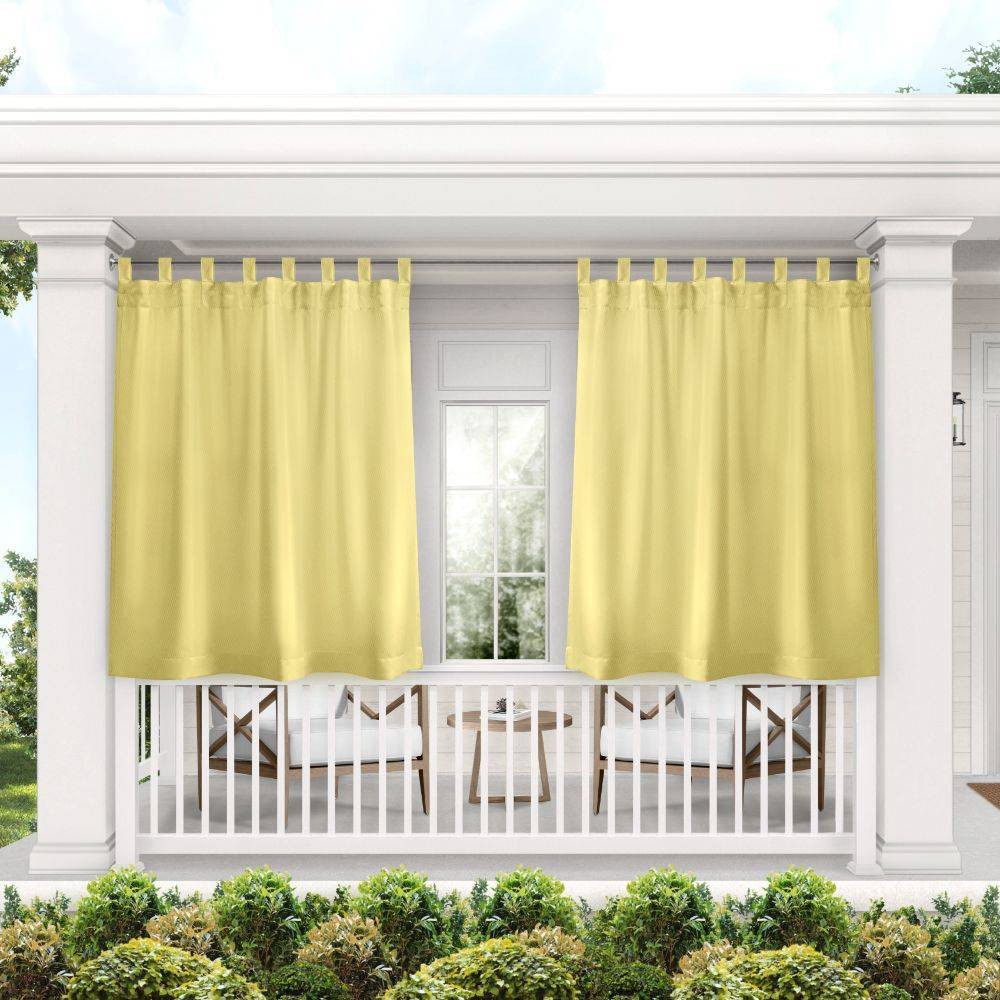 Photos - Curtain Rod / Track Set of 2  Indoor/Outdoor Solid Cabana Tab Top Curtain Panels Yellow - Exclusive Home(63"x54")