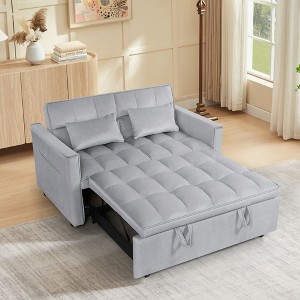 Resenkos 54 Inch Adjustable Backrest Sofa, Sofa Bed, Futon Sofa with Double Armrest and Pouch, Variable Bed for Living room, Bedroom, Gray - 1 of 4