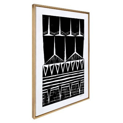 Modern Black and White Geometric Canvas Print with Gold Frame