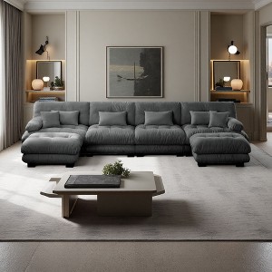 173.2" Chenille U-Shaped Modular Sectional Sofa with Bolster Armrests & 2 Ottomans - 1 of 4