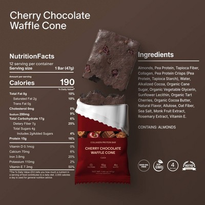 Stars + Honey Collagen Cherry Chocolate Waffle Cone Protein Bars - 15g Protein - 8.3oz/5pk