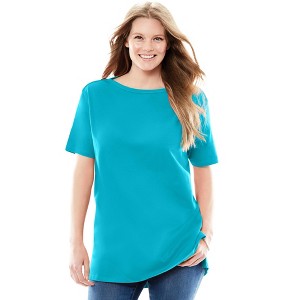 Woman Within Plus Size Perfect Short-Sleeve Boatneck Tunic - 1 of 4