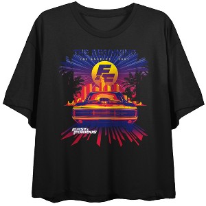 Fast & Furious Los Angeles 2001 Crew Neck Short Sleeve Women's Black Crop Top - 1 of 3