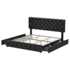 Platform Bed Frame with 4 Drawers, Linen Upholstered Bed Frame with Adjustable Diamond Button Tufted Headboard, Noise Free - 2 of 4
