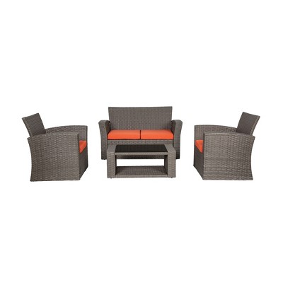 WestinTrends 4 Piece Outdoor Wicker Rattan Conversation Sofa set with Coffee table