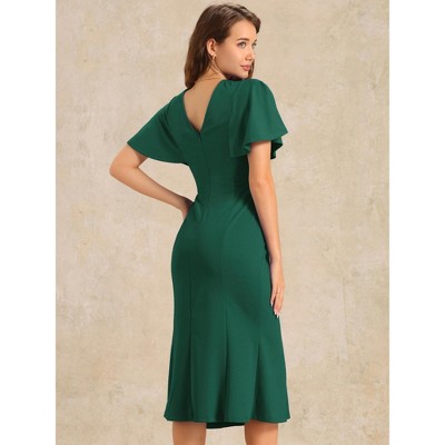 Женские платья INSPIRE CHIC Women's Ruffle Sleeve Round Neck Cocktail Party Work Sheath Dress Dark Green X-Small — фото 3