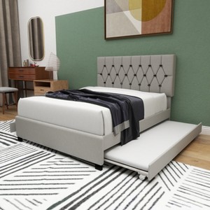 Vynxaria gray queen size trundle pull out drawers storage upholstered bed - 1 of 4