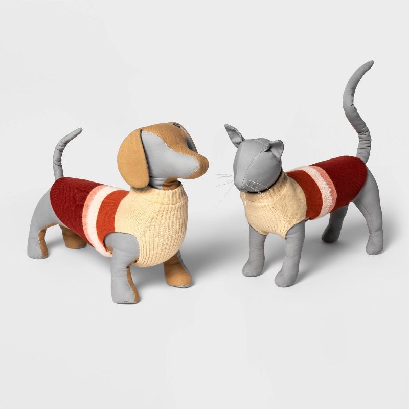 Fuzzy Stripe Dog and Cat Sweater - Deep Orange and Burgundy - Boots & Barkley™, 1 of 11