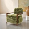 Sapphtopaz Modern Faux Fur Accent Chair with Raked Back & Wooden Arms Upholstered Comfy Bedroom Chair Soft Armchair for Living Room, Bedroom - 2 of 4