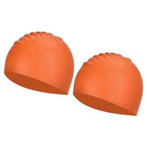 Unique Bargains Silicone Waterproof Non-Slip Adult Swimming Caps 2 Pcs - 1 of 4