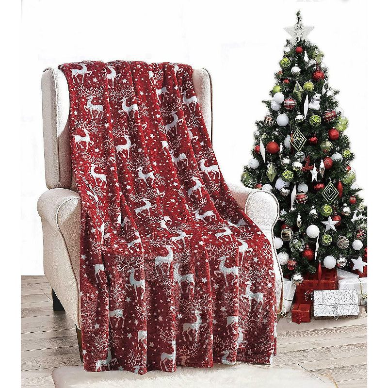 Kate Aurora Holiday Living Ultra Soft & Cozy Hypoallergenic Christmas Red Reindeer Plush Throw Blanket Cover, 2 of 3