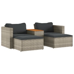 vidaXL 5-Piece Gray Poly Rattan Patio Sofa Set with Cushions - Acacia Wood Tabletop, Modular Design, Cushion Covers, Outdoor/Indoor Comfort - 1 of 4
