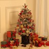4.5 FT Christmas Tree, Pre-lit Christmas Tree with X-Shaped Design Base and Red Berries - 3 of 4
