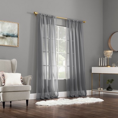 Gray Sheer Voile Rod Pocket Curtain Panel, 59" x 84" Polyester