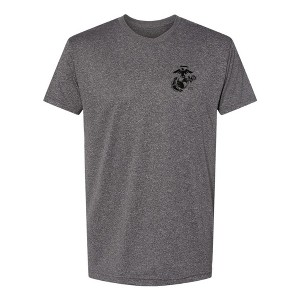 OUTSIDE THE WIRE Leatherneck for Life Heather Charcoal Left Chest Eagle, Globe, and Anchor Established Performance T-Shirt- Black Logo - 1 of 3