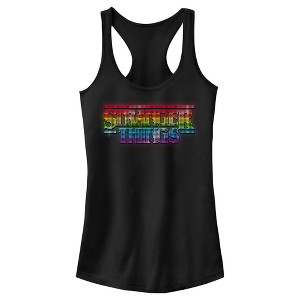 Juniors Womens Stranger Things Sparkling Rainbow Logo Racerback Tank Top - 1 of 4