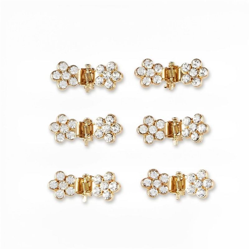 sc&#252;nci Elite Crystal Embellished Floral Mini Claw Clips - Gold- All Hair - 6pcs, 4 of 6