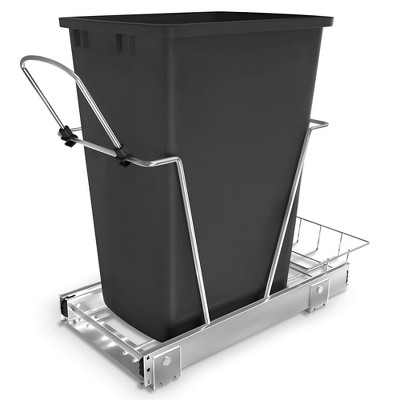 Rev-A-Shelf RV-12KD Series 35-Quart Kitchen Cabinet Pull-Out Waste Container with Rear Storage and Chrome-Plated Wire Bottom Mount