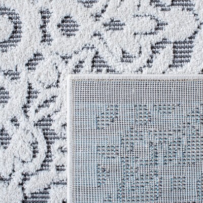 Ivory and Grey Geometric Synthetic Indoor/Outdoor Runner Rug