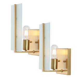(Set of 2) 5.5" 1-Light Mila Modern Coastal Iron/Glass LED Sconce Brass Gold - JONATHAN Y: Art Deco, Eco-Friendly LED, UL Listed - 1 of 4