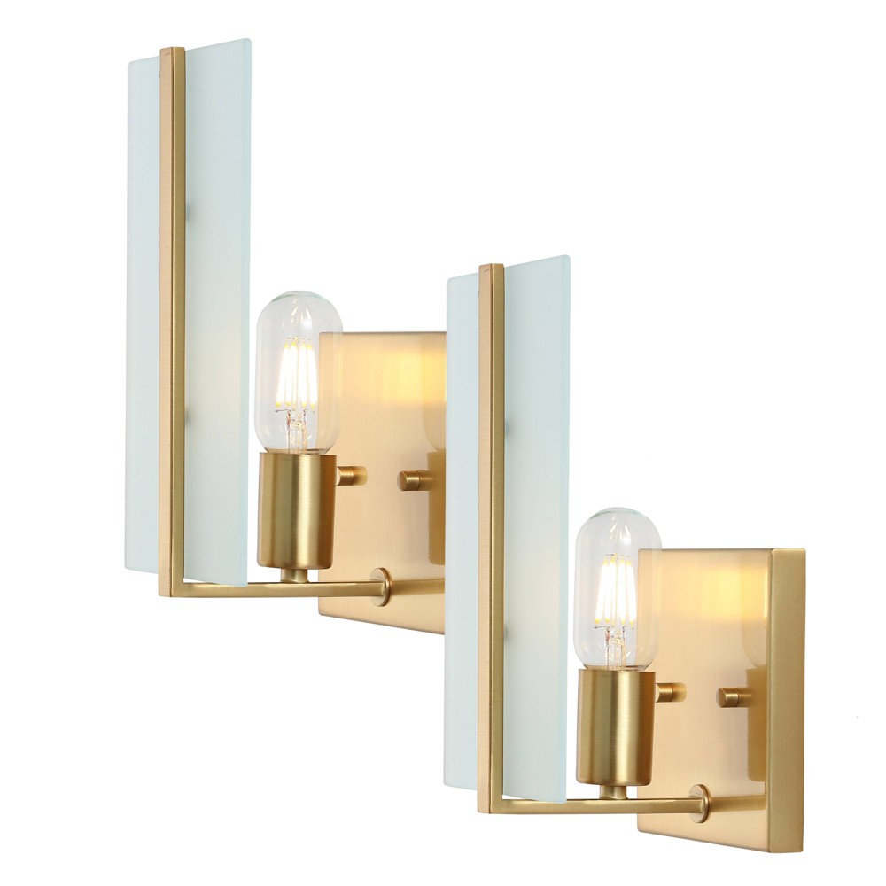 (Set of 2) 5.5" 1-Light Mila Modern Coastal Iron/Glass LED Sconce Brass Gold - JONATHAN Y: Art Deco, Eco-Friendly LED, UL Listed