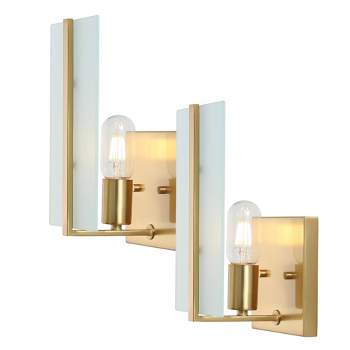 (Set of 2) 5.5" 1-Light Mila Modern Coastal Iron/Glass LED Sconce Brass Gold - JONATHAN Y