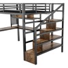 Sapphtopaz Full Size Loft Bed with Desk&Charge Station,Metal LED Loft Bed Frame with Stairs&Guardrail,Space-Saving Kids Bed for Teens & Kids - 3 of 4
