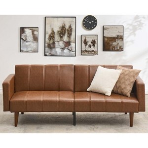 75" Futon Sofa Bed, Mid-Century Modern Futon Couch, Convertible Sleeper Sofa with Adjustable Backrest, Loveseat - 1 of 4