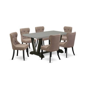 HomeStock 7-Piece Natural Oak Finish Solid Wood Top Dining Table with 6-Chairs - 1 of 4