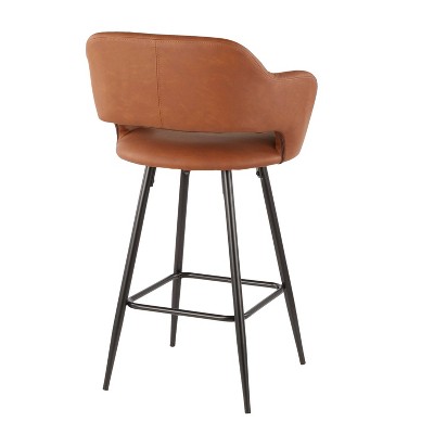Contemporary Black Metal and Brown Faux Leather Counter Stools