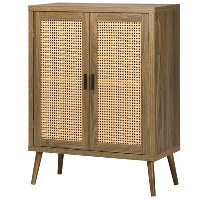 Versatile Brown Sideboard Buffet Cabinet with Rattan Doors