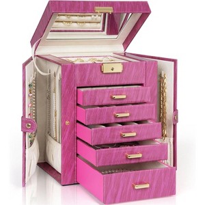 4-Tier Leather Jewelry Box with 3 Drawers Lockable Mirror and Organizer - 1 of 4