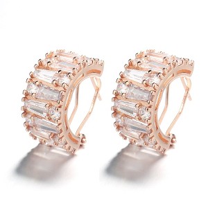 14K Gold Plated Round and Emerald Huggie Earrings With Genuine Crystals - 1 of 4