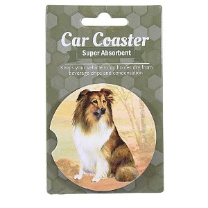 E & S Imports 2.5 Inch Sheltie Car Coaster Super Absorbent Coasters - 1 of 3
