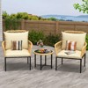 3-Piece Bistro Patio Set, All-Weather Wicker Conversation Set with Cushions & Coffee Table for Garden, Balcony, Deck, or Poolside – Beige - 3 of 4