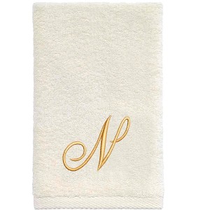 Avanti  Ivory with Gold Script Monogram Fingertip Towel Letter   N - 1 of 3