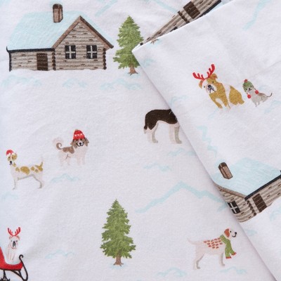 Twin Gray Cotton Flannel Holiday Print Sheet Set
