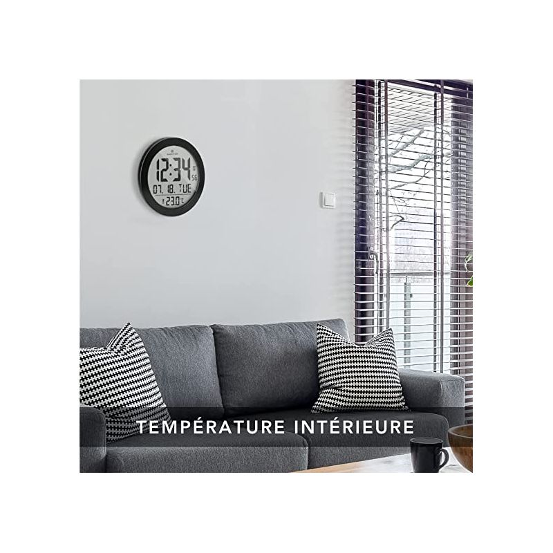 Marathon 10 Inch Round Sleek & Stylish Digital Wall Clock With Date & indoor Temperature, 4 of 7