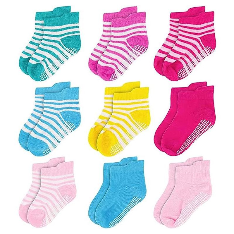 Rising Star Infant Girls Baby Socks, Non Slip Grip Ankle Socks for Baby's Ages 6-24 Months (Multicolor Patterns), 1 of 4
