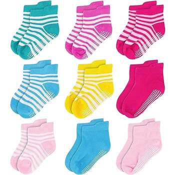 Rising Star Infant Girls Baby Socks, Non Slip Grip Ankle Socks for Baby's Ages 6-24 Months (Multicolor Patterns)