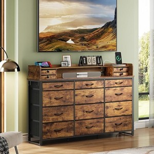 GALAXHERO 55''W Storage Organizer Unit – 16 Fabric Drawers with Charging Station, Large Storage Tower for Living Room & Hallway,Rustic Brown - 1 of 1