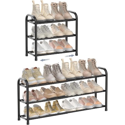 Attop Expandable Shoe Rack, 3 Tier Adjustable Shoe Organizer Shelf for Closet, Black Metal Free Standing Shoe Rack Storage for Small Space, Entryway