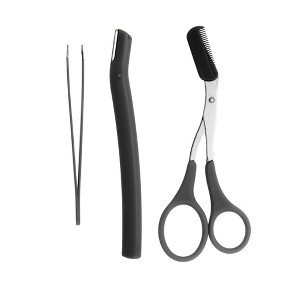 Unique Bargains Portable Multifunctional Eyebrow Scissor Kit Black 1 Set - 1 of 4