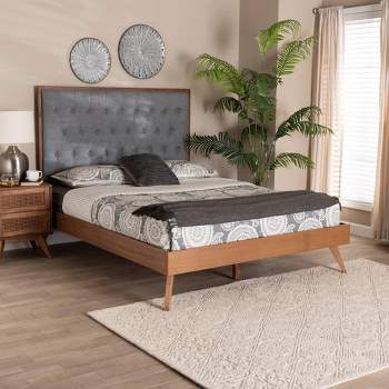Baxton Studio King Dericia Fabric and Wood Platform Bed Gray/Walnut Brown