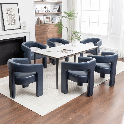 SEYNAR Modern Glam PU Leather Upholstered Dining Chair, Open-Back Accent Chair Set of 6