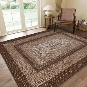 Living Room Rug, Washable Braided Rug, Non Slip Accent Carpet Braided Print, Indoor Rustic Area Rug Border Carpet for Bedroom Home Decor - 1 of 4