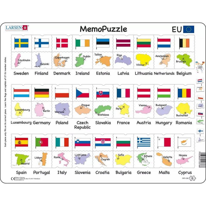 Larsen Puzzles European Union Capitals and Flags Kids Jigsaw Puzzle - 54pc, 1 of 6