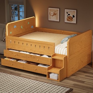 Whisen Wooden Full Size Bed & Bed Frame with Storage Drawers - 1 of 4
