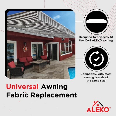 Gray and White Striped Polyester Patio Awning Fabric Replacement